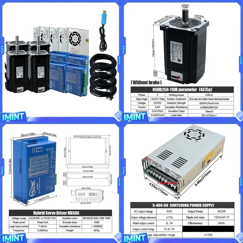 Hybrid Servo Driver Nema 34 8.5Nm - Kit de Motor de Passo de